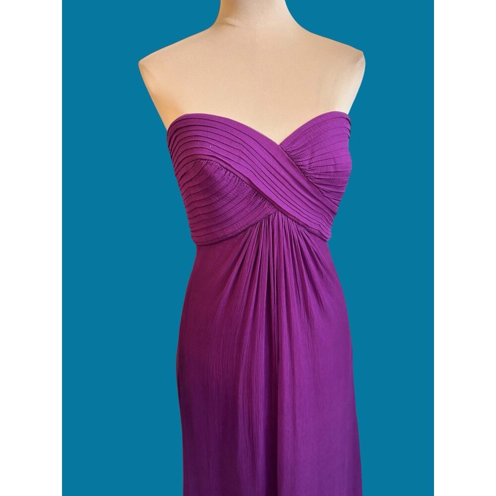 Tadashi Shoji Silk Purple Strapless Gown Sz 8 Ruched Formal Evening Maxi Dress - Picture 7 of 15